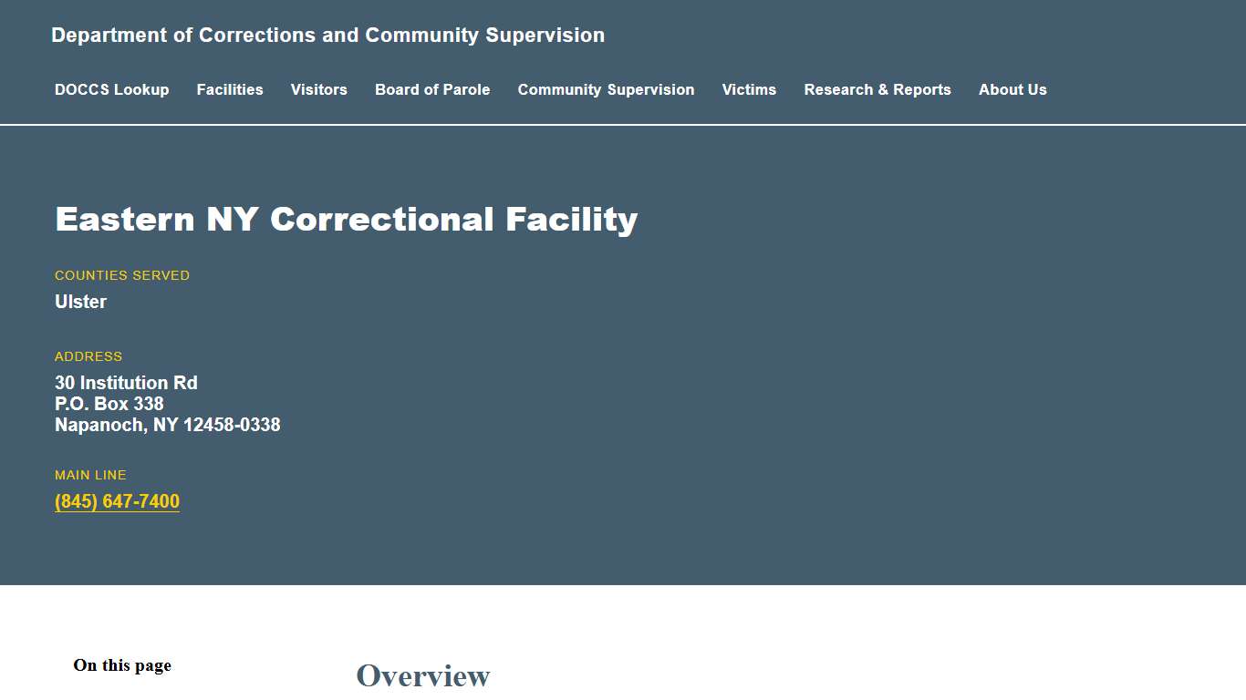 Eastern NY Correctional Facility Department of Corrections and Community Supervision